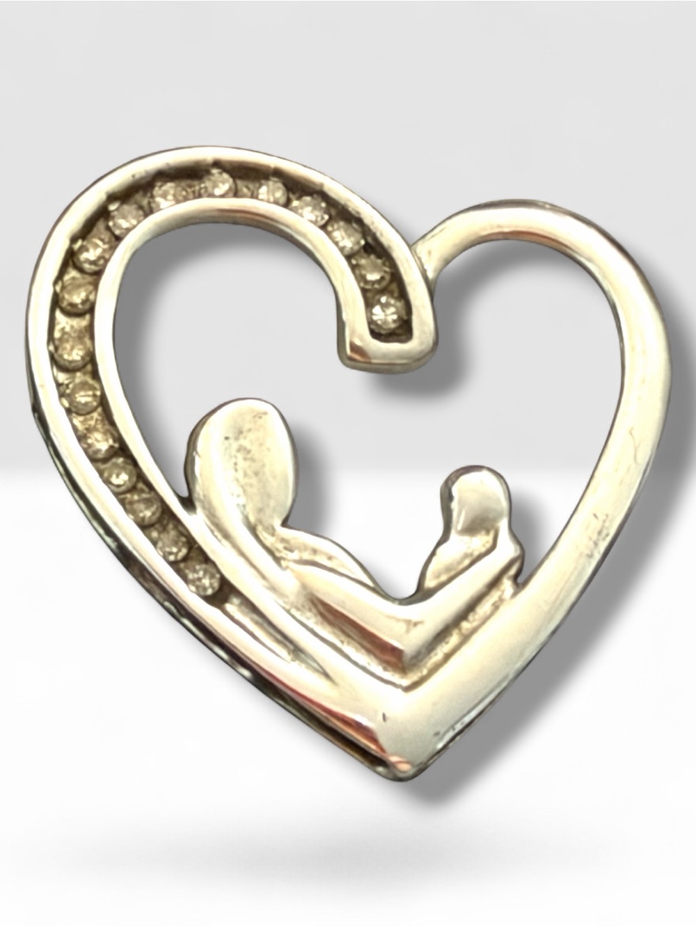 Heart Pendant Mother and Child 925 Silver with Diamonds